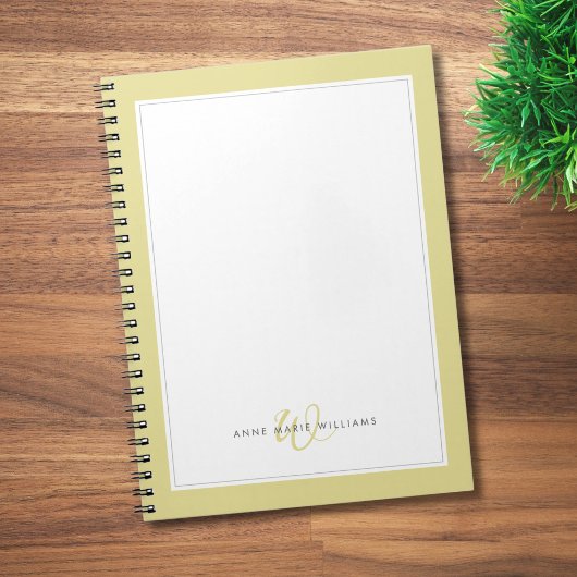 Minimalistische Chartreuse Twee Rand Monogram  Notitieboek