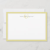 Minimalistische Chartreuse Twee Rand Monogram Notitiekaartje (Voorkant)