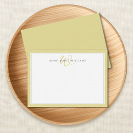 Minimalistische Chartreuse Twee Rand Monogram Notitiekaartje