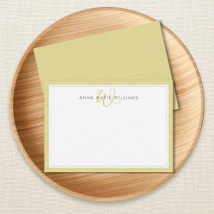 Minimalistische Chartreuse Twee Rand Monogram Notitiekaartje