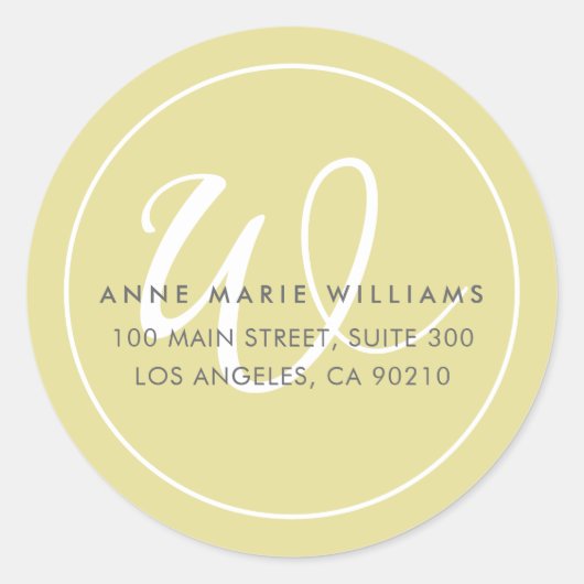 Minimalistische Chartreuse Witte Script Rand Monog Ronde Sticker (Voorkant)