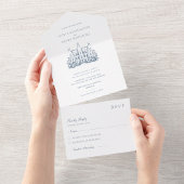 Minimalistische Chateau Locatie Sketch Wedding Kaart