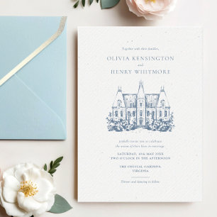 Minimalistische Chateau Locatie Sketch Wedding Kaart