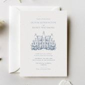 Minimalistische Chateau Locatie Sketch Wedding Kaart