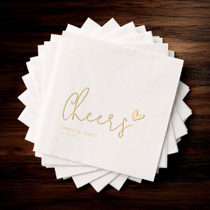 Minimalistische “Cheers” Trouwdag Gouden Hart Aang Folie Servetten