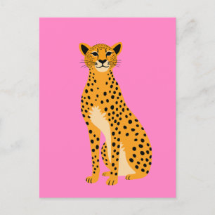 Minimalistische cheetah op roze briefkaart
