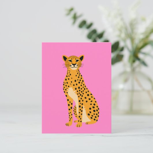 Minimalistische cheetah op roze briefkaart (Staand voorkant)