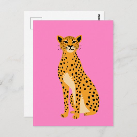 Minimalistische cheetah op roze briefkaart (Voorkant / Achterkant)