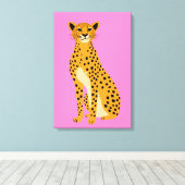 Minimalistische cheetah op roze canvas afdruk (Insitu (Houten vloer))