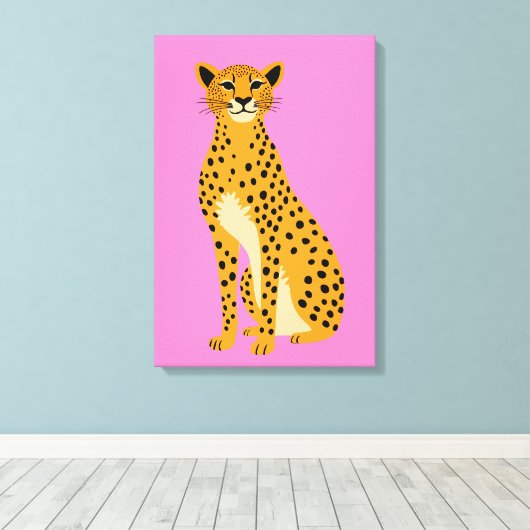 Minimalistische cheetah op roze canvas afdruk (Insitu (Houten vloer))
