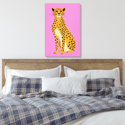 Minimalistische cheetah op roze canvas afdruk (Insitu (Slaapkamer))