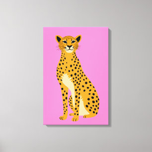 Minimalistische cheetah op roze canvas afdruk