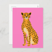 Minimalistische cheetah op roze feestdagenkaart (Voorkant / Achterkant)