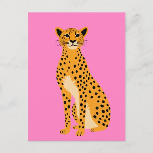 Minimalistische cheetah op roze feestdagenkaart (Voorkant)