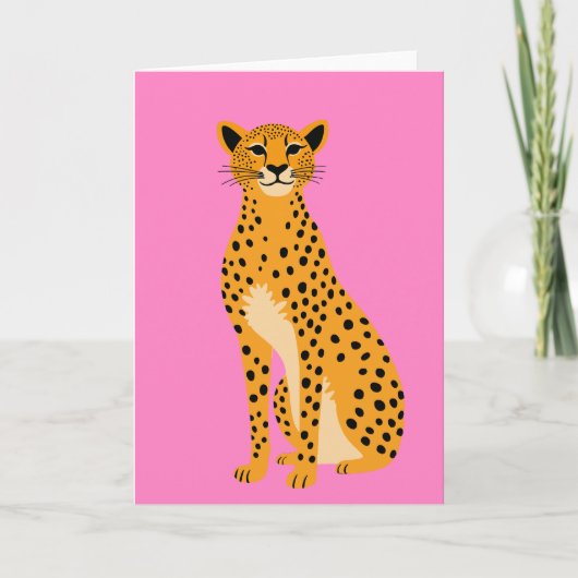 Minimalistische cheetah op roze kaart (Voorkant)