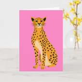Minimalistische cheetah op roze kaart (Gele Bloem)