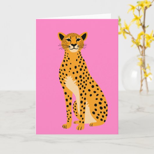Minimalistische cheetah op roze kaart (Gele Bloem)