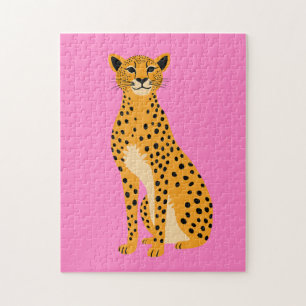 Minimalistische cheetah op roze legpuzzel