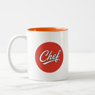 Minimalistische chef script typografie ontwerp tweekleurige koffiemok