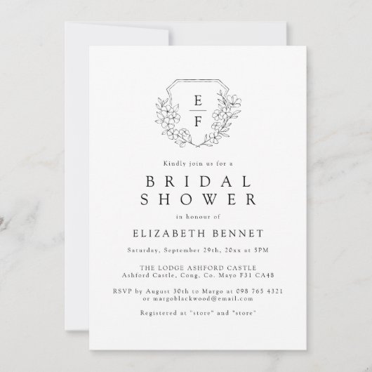 Minimalistische Cherry Blossom Monogram Crest Brid Kaart (Voorkant)