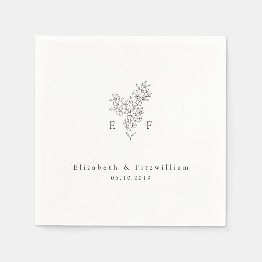 Minimalistische Cherry Blossom Monogram Krans Servet (Voorkant)