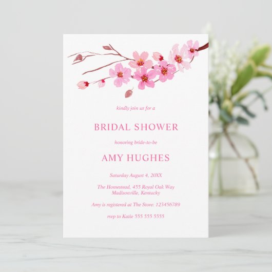 Minimalistische Cherry Blossom Roze Vrijgezellenfe Kaart (Staand voorkant)