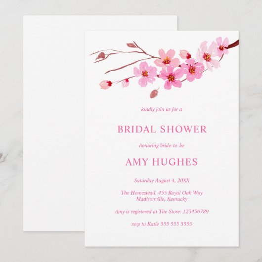 Minimalistische Cherry Blossom Roze Vrijgezellenfe Kaart (Voorkant / Achterkant)