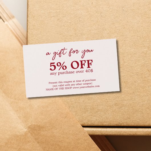 Minimalistische Cherry Old White Bold Coupon Visitekaartje