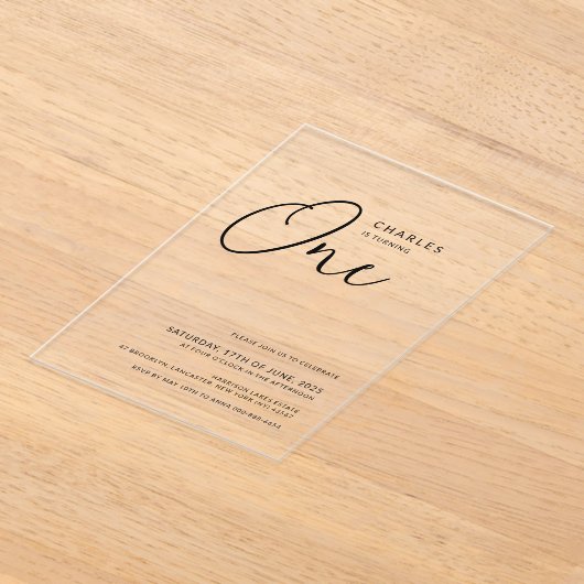 Minimalistische Chic 1e verjaardag Acryl Uitnodigingen (Laagn)