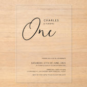 Minimalistische Chic 1e verjaardag Acryl Uitnodigingen (Voorkant)