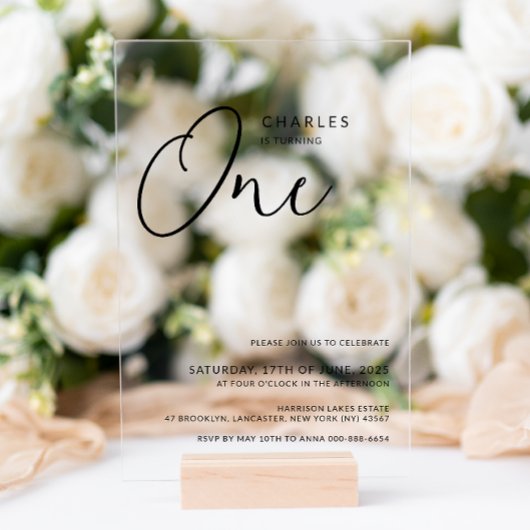 Minimalistische Chic 1e verjaardag Acryl Uitnodigingen