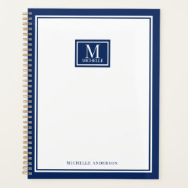 Minimalistische Chic 2 Rand Monogram Naam Navyblau Planner