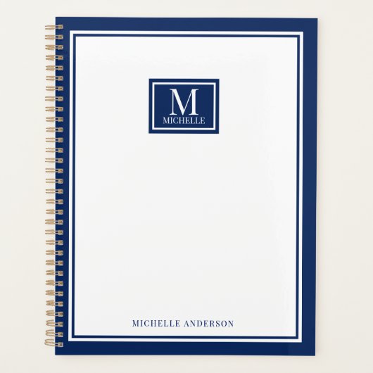 Minimalistische Chic 2 Rand Monogram Naam Navyblau Planner (Voorkant)