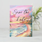 Minimalistische Chic Beach bruiloft Save The Date (Staand voorkant)