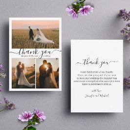 minimalistische chic bedankt 3 foto collage bruilo notitiekaartje