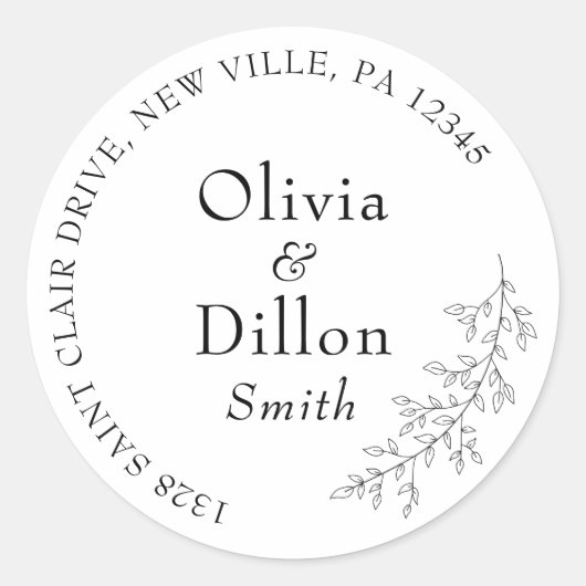 Minimalistische Chic Blad Tak Zwarte Script Bruilo Ronde Sticker (Voorkant)