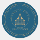 Minimalistische chic blauw, bruin makelaar ronde sticker (Voorkant)