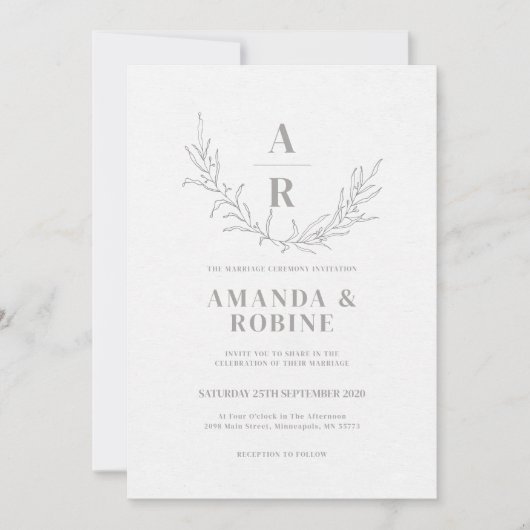 Minimalistische Chic Bloemige Trouw Uitnodiging (Voorkant)