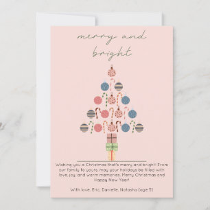 Minimalistische Chic Boho Boom Roze Kerstmis Feestdagenkaart