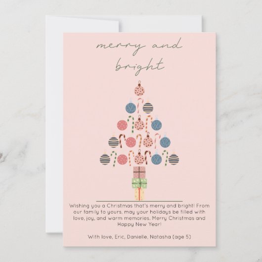 Minimalistische Chic Boho Tree Roze Kerstmis Feestdagenkaart (Voorkant)