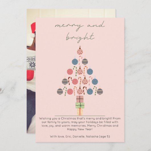 Minimalistische Chic Boho Tree Roze Kerstmis Feestdagenkaart (Voorkant / Achterkant)