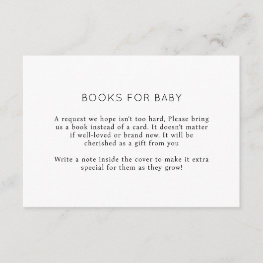 Minimalistische Chic Books voor Baby Baby shower Informatiekaartje (Voorkant)