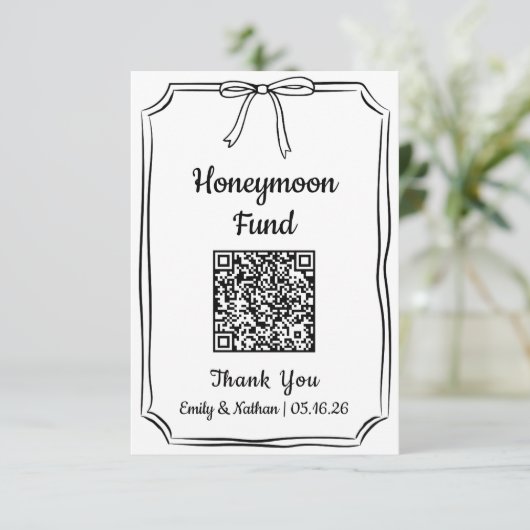 Minimalistische Chic Bow Honeymoon Fund QR Code Ka (Staand voorkant)