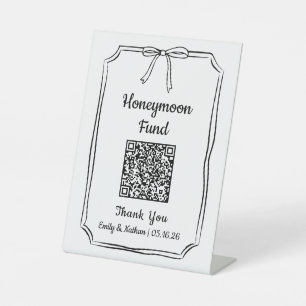 Minimalistische Chic Bow Honeymoon Fund QR Code Ka Reclamebord Met Voetstuk