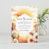 Minimalistische Chic Cactus bruiloft Save The Date (Staand voorkant)