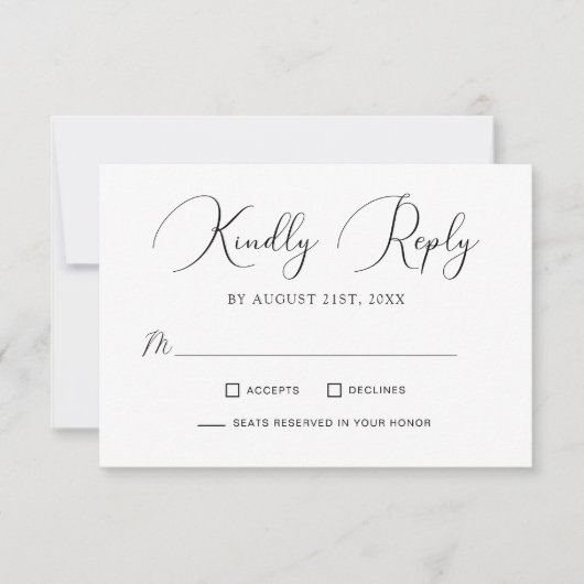 Minimalistische Chic Calligraphy Script Wedding RSVP Kaartje (Voorkant)