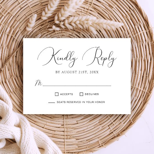 Minimalistische Chic Calligraphy Script Wedding RSVP Kaartje