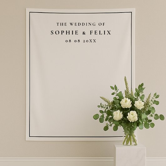 Minimalistische Chic Elegante Trouwdag Foto Achter Wandkleed