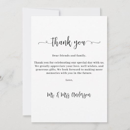 Minimalistische Chic Gepersonaliseerde Eenvoudige  Bedankkaart (Achterkant)