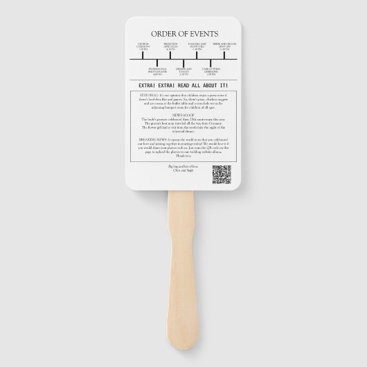 Minimalistische Chic Krant Trouwprogramma QR Code Handwaaier (Achterkant)